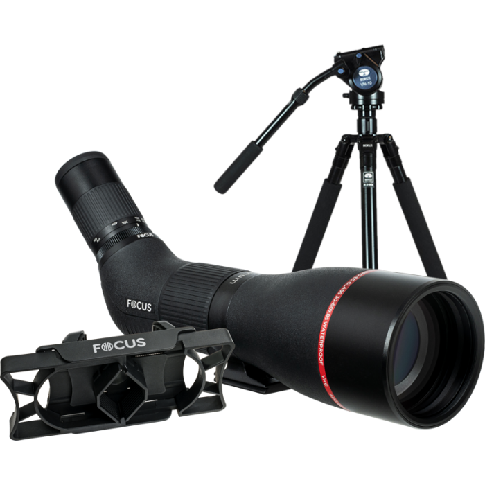 Monoklio rinkinys Focus Optimum 30-60x85 V2 + trikojis Sirui R2004+VH10 + telefono adapteris